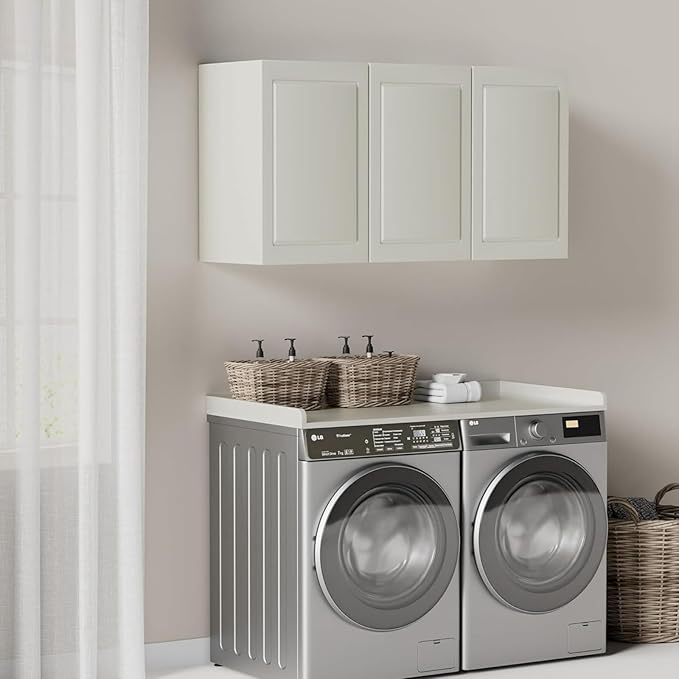 Kaboon Washer Dryer Countertop, Melamine Countertop with Edge Rails - 27.5" Depth x 54" Width Laundry Room Organization, White