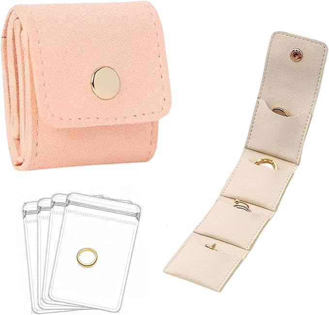 Mini Travel Jewelry Bag,Mini Jewelry Pouch,Protable travel Jewelry Storage Organizer Case,Small Jewelry Storage Roll with Buckle for Earrings,Rings,Necklaces (Pink, 1Pcs)
