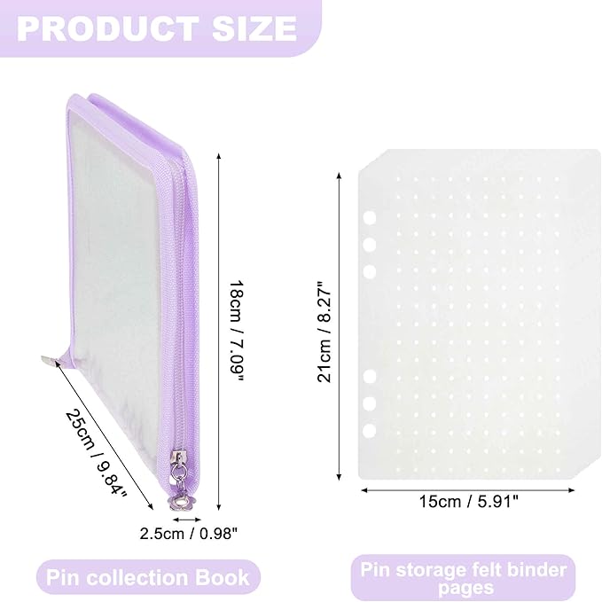 CAPASTEC Pin Bag, Portable Pin Display Book, Ideal for Pins, Brooches Storage, Purple White