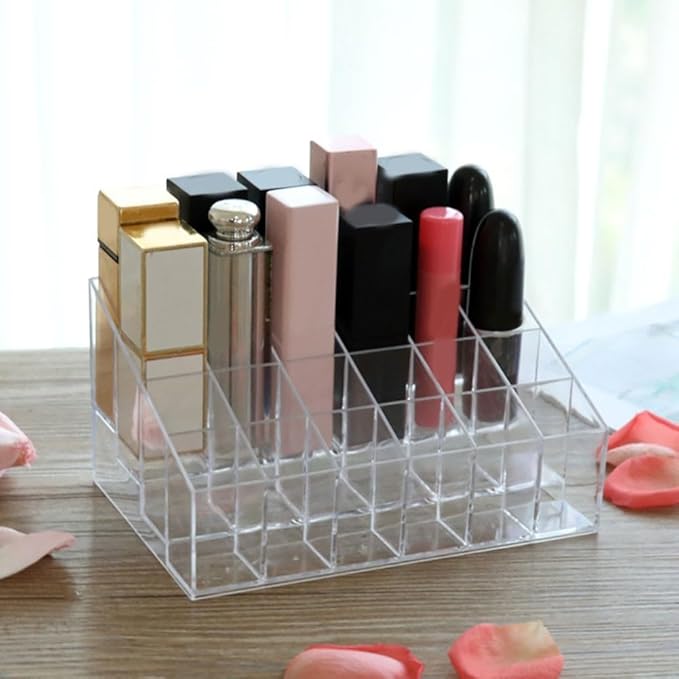 Acrylic Makeup Organizer 4 Tier Storage Rack Clear Cosmetic Shelf for Nail Polish, Lipstick, Essential Oil Bottle Holder Desktop Beauty Organizer with Railing to Tipping
