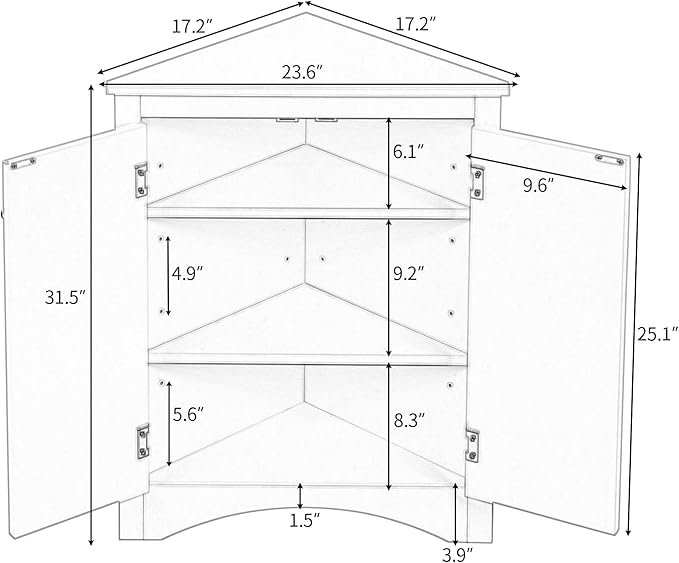 GDFStudio 31.5" H Triangle Corner Bathroom Storage Cabinet with Adjustable Shelves,Freestanding Floor Cabinet for Small Spaces,Water-Resistant Cabinet Modern Organizer for Home,Kitchen,Hallway, Brown