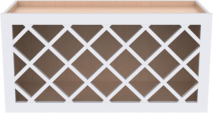 Solid Wood RTA Wine Bottle Rack Wall Cabinet with Lattice Panels - Wine Storage for Bar, Pantry, Cellar & Countertop - Mocha (White, 36'W 12'D 15'H)