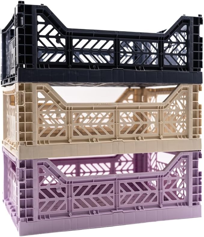 Collapsible Storage Box, Foldable Crate Organizer Bin with Handle, Stackable Crates for Home Organization (Cobalt-Lilac-Ivory, 14L - 3 Pack)