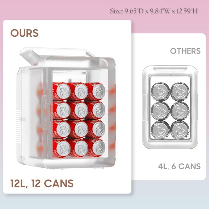 12L Skincare Fridge with Mirror & LED Lighting, 3-Mode Dimmable, Cooler & Warmer for Makeup, Cosmetic, Beauty, Portable Mini Beauty Fridge for Bedroom, Vanity, Car & Home Use