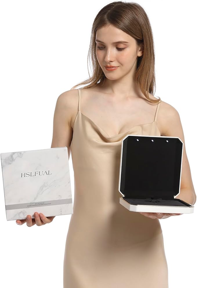 HSLFUAI Necklace Box with Led Light,Jewelry Box for Necklace,Jewelry Gift Box for Wedding, Birthday, Valentine' Day, Mother'S Day, Christmas,Black Velvet Interior Necklace Box(Blue)