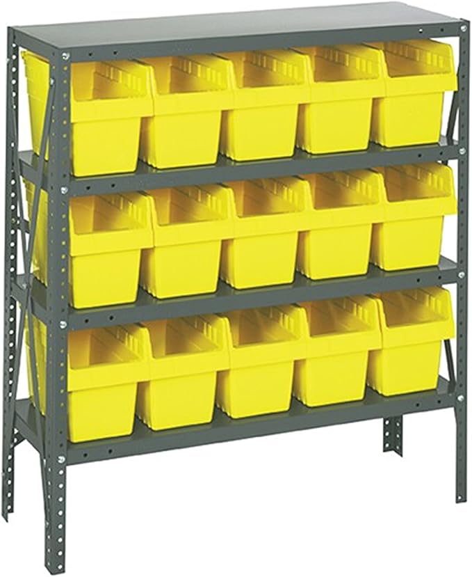 Quantum Storage Systems 1239-SB802YL Shelving Unit, 12" D x 36" L x 39" H, Carbon Steel, Galvanized with Yellow Bins