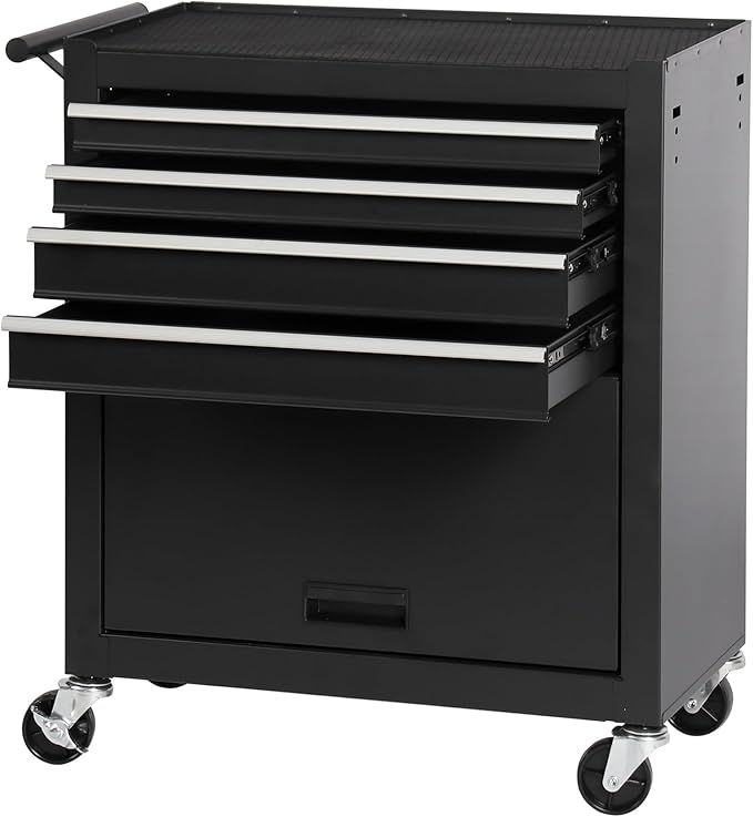 4-Drawer Rolling Tool Chest, Cabinet with 4 Wheels Tool Chest with Drawers, Suitable for Garages, Warehouses, Workshops, Repair Shops, Black