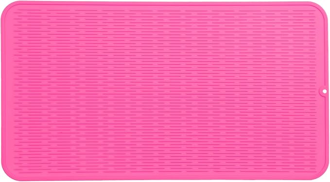Silicone Dish Drying Mat for Multiple Usage,Easy clean,Eco-friendly,Heat-resistant Silicone Mat for Kitchen Counter or Sink,Refrigerator or Drawer Liner Rose 4XL 32 inches x 18 inches
