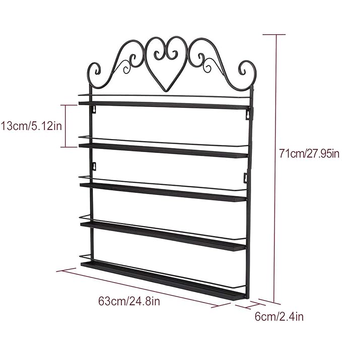Dazone DIY Mounted 5 Shelf Nail Polish Wall Rack Organizer Holds 100 Bottles Nail Polish or Essential Oils (Black)