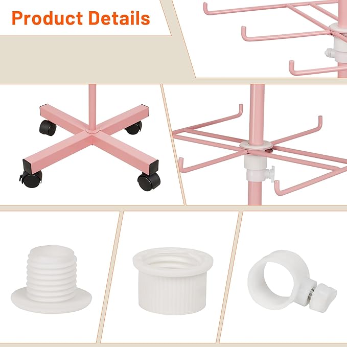 Retail Display Stand Rotating Display Stand 4 Tier Spinning Display Stand for Craft Shows, Jewelry, Keychain, Earring Adjustable Height Retail Display Racks (Pink)