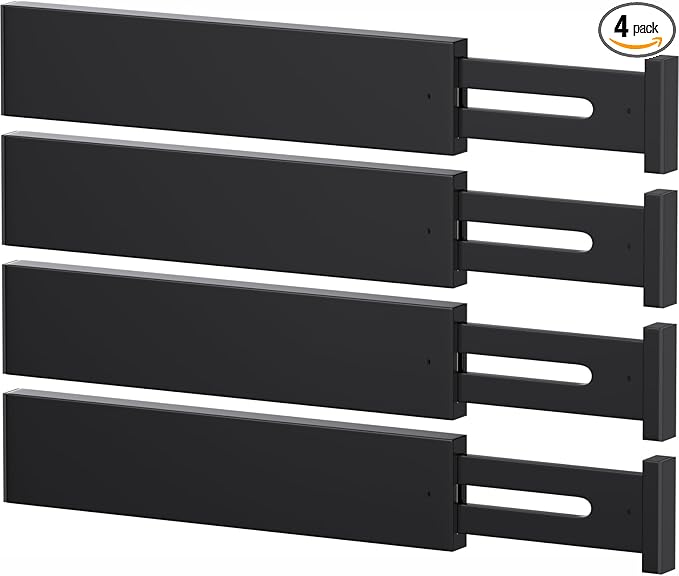 Bamboo Drawer Dividers,17-22" Adjustable Kitchen Drawer Organizer for Clothes,4 Pack Expandable Drawer Organization Separators for Bedroom,Bathroom,Dresser and Office,Black