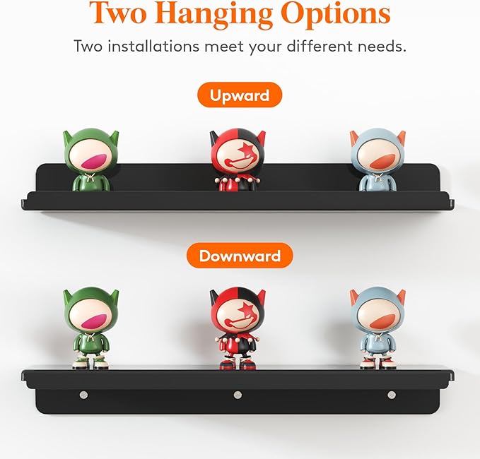 Lifewit Floating Shelves for Wall, 4 Pack Black Acrylic Shelf 15" Room Decor for Bookcase/Vinyl Record Display/Photo/Picture in Bedroom, Living Room, Bathroom, Kitchen Storage and Organization