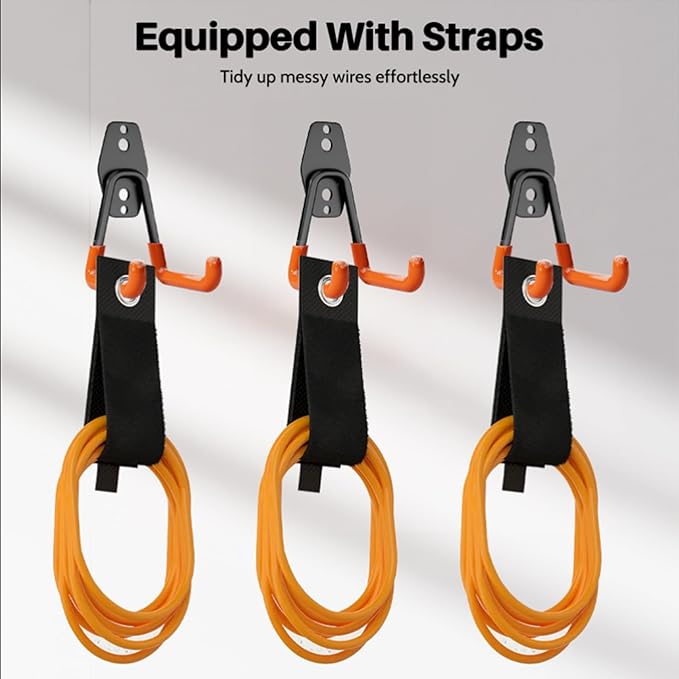 Garage Hooks Heavy Duty, 8 Pack Wall Mount Storage Hangers with Extension Cord Holder Organizer, for Power Tool, Garden Tool, Utility, Ladder, Hose and More