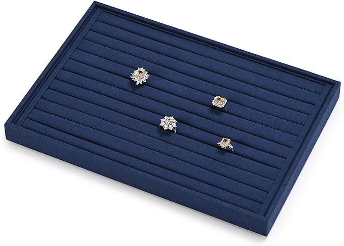 7 Slots Microfiber Jewelry Tray, Ring Display Earring Display Tray, Ring Earrings Studs Tray Showcase Display Jewelry Organizer (Blue)