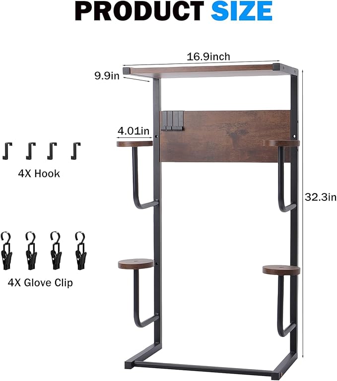 Motorcycle Helmet Holder, Durable Helmet Rack with Wooden Board, Helmet Wall Mount for Bike Accessories Storage, Vintage Black Finish for Garage Organization