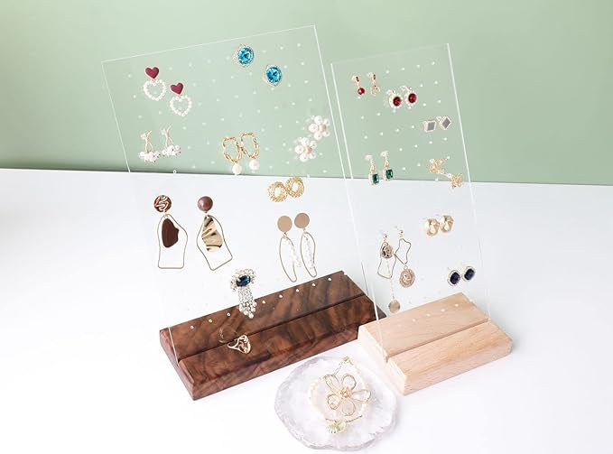 GemeShou Beech earring display for selling jewelry, wooden earring holder for studs display, small jewelry studs display board for show【Wood stand with acrylic board-Beech】