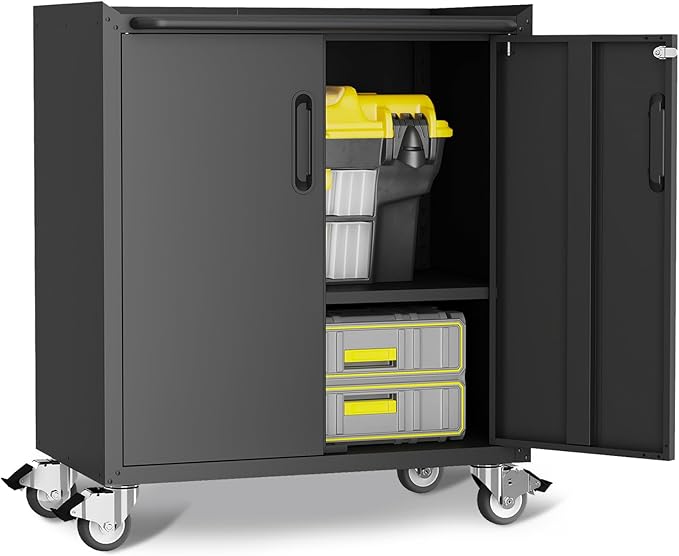 Rolling Tool Cabinet with Wheels, Tool Cabinets with 2 Door for Garage, Tool Room, Assembly Required(Black)