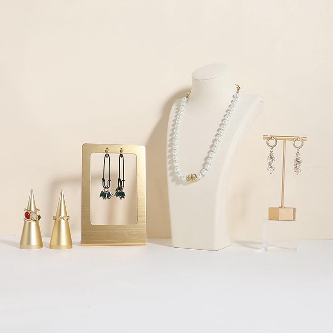 GemeShou Beige necklace storage organizer for sale, Velvet necklace holder stand, jewelry bust display stands, Jewelry Mannequin for Countertop, Showcase【Beige-Medium height 10.43 inch】