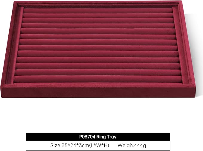 Velvet Ring Display Tray, Stackable Muilt Slot Rings Ear Stud Storage Tray, Drawer Insert Jewelry Accessories Organizers Plate (Red)
