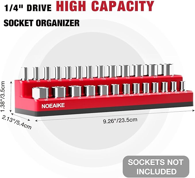 1/4 Inch Magnetic Socket Organizer,2-Pack Metric &SAE Sockets Holder Set 1/4" Drive Socket Trays,Holds 52 Pcs Standard and Deep Size Sockets(Socket not Included)