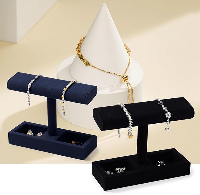 Oirlv Microfiber T-Bar Watch Display Stand Jewelry Display Props Jewelry Organizer Holder for Watch Bracelet Ring Earrings (Creamy-white,Microfiber)