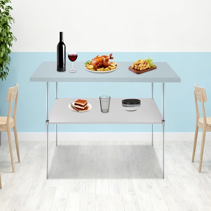 Stainless Steel Under Shelf for Workbench, 57.09x21.65 Inch Adjustable Utility Shelf with Corner Sleeve Holes, Rectangular Metal Work Table Under Shelf for Kitchens, Living Rooms, Workshops, Garages