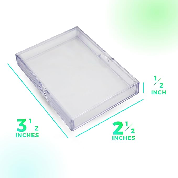50 Pack Clear Acrylic Card Storage Boxes with Lids – 3 1/2" L x 2 1/2" W x 1/2" H Baseball Card Storage Box, Sports Card Boxes and Magic Card Storage Box – Made in USA
