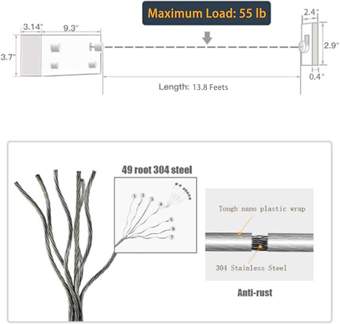Bakala Retractable Clothesline, Portable Clothes Line Retracting Outdoors, Wall Mounted Double Line with Adjustable Stainless Steel Rope, 13.8 Ft Drying Laundry Line for Balcony, Laundry, Hote l-White