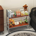Slim Storage Cart with Wheels, 2 Tier Rolling Cart with Solid Wood Open Shelf, Space-Saving Snack Cart, Utility Cart for Kitchen, Bathroom, Living Room