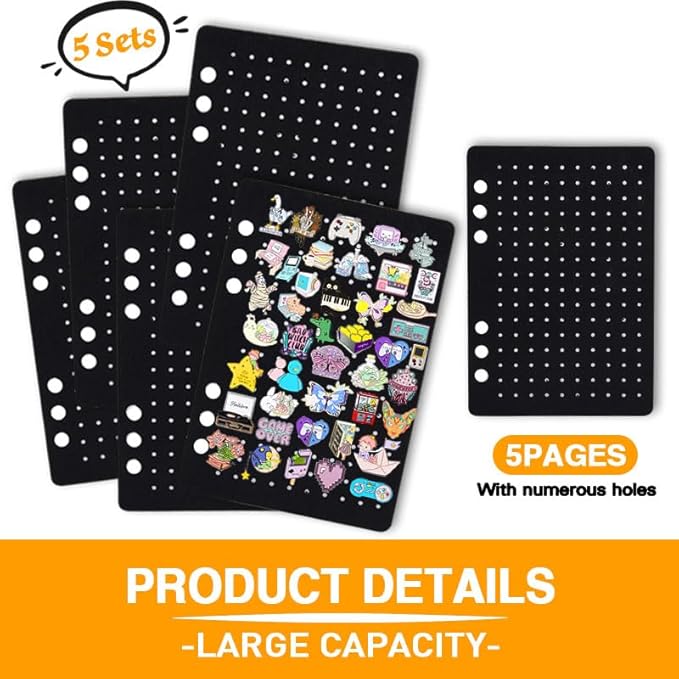 A5 Enamel Pin Display Pages,Creative Pin Collection with 5 Flip-Pages,Designed to Easily Trade & Display Enamel Pins (Pins Not Included)