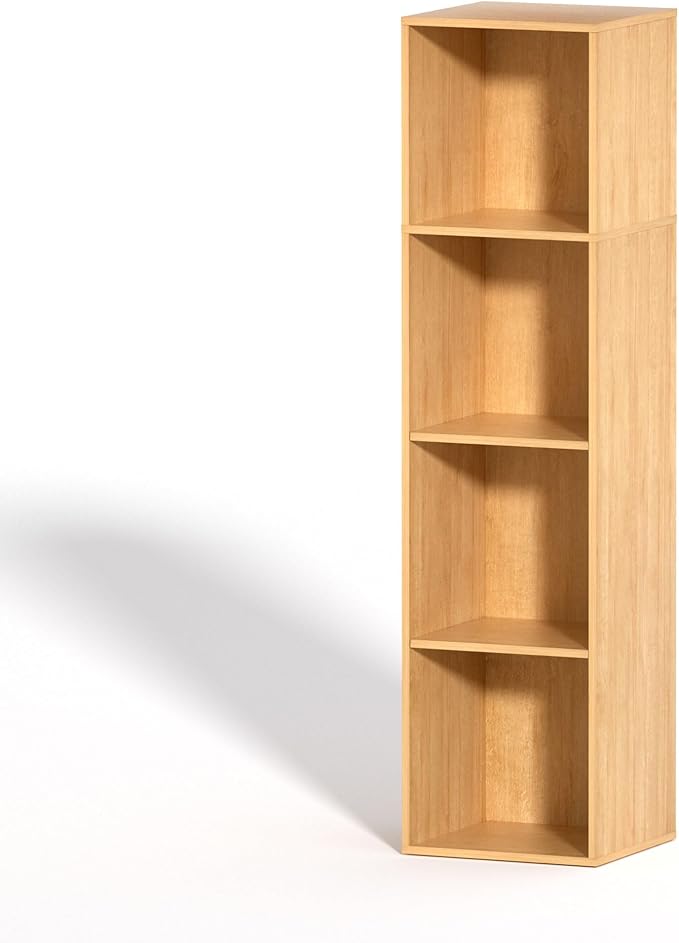 4 Cube Storage Organizer, 4 Tier Cube Bookcase Freestanding Storage Display Organizer for Home Office, Four Cubes Open Shelf Bookshelf (Oak, 4 Cube)