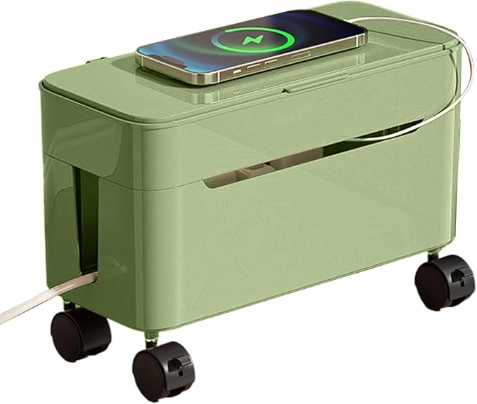 Cable Box Organizer | Wire Storage Container with Wheels | Tabletop Charger Cord Storage | for Home Office Dormitory Gaming Setup TV Stand Computer Desk Tech Enthusiasts Renters Content Creators