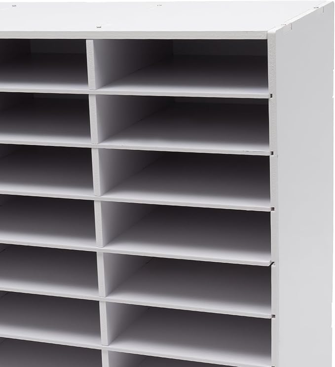 24 Compartments Literature Organizer, Desktop File Sorter Mail Center Paper Storage Cabinet Classroom Mailbox for Files Documents Papers Magazines (White 24Slots)