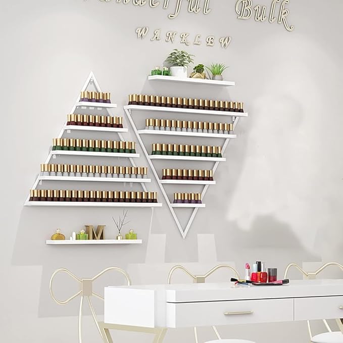 Wall Mounted Shelf Nail Polish Bottle Display Rack, Triangular Essential Oil Perfume Storage Rack, Multifunctional Hanging Salon/Beauty/Nail Shop Organizer Perfume Holder(Size:4,Color:White)