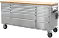 CT Copper Tailor 72-inch Tool Chest with Integrated Power Strip,15 Drawers and Wheels, Mobile Garage Workbench Storage Tool Cabinet, Large Rolling Tool Box with Wood Top, Stainless Steel