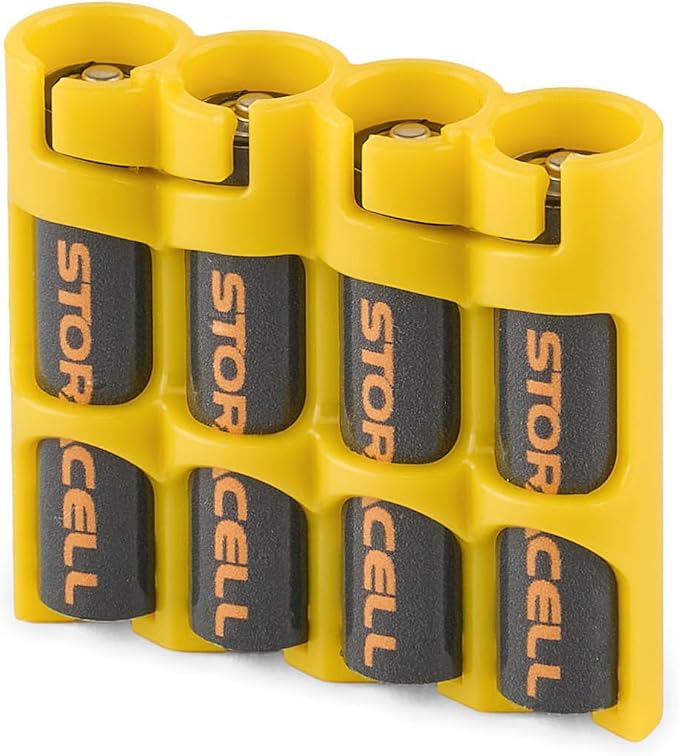 Storacell by Powerpax Slimline AAA Battery Storage Caddy, Yellow, Holds 4 Batteries (Not Included)