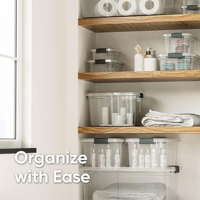 Superio Clear Storage Boxes with Lids, 3.5 Quart Plastic Container Bins for Organizing, Stackable Crates, BPA Free, Non Toxic, Odor Free, Organizers for Home, Office and Dorm, 8 Pack