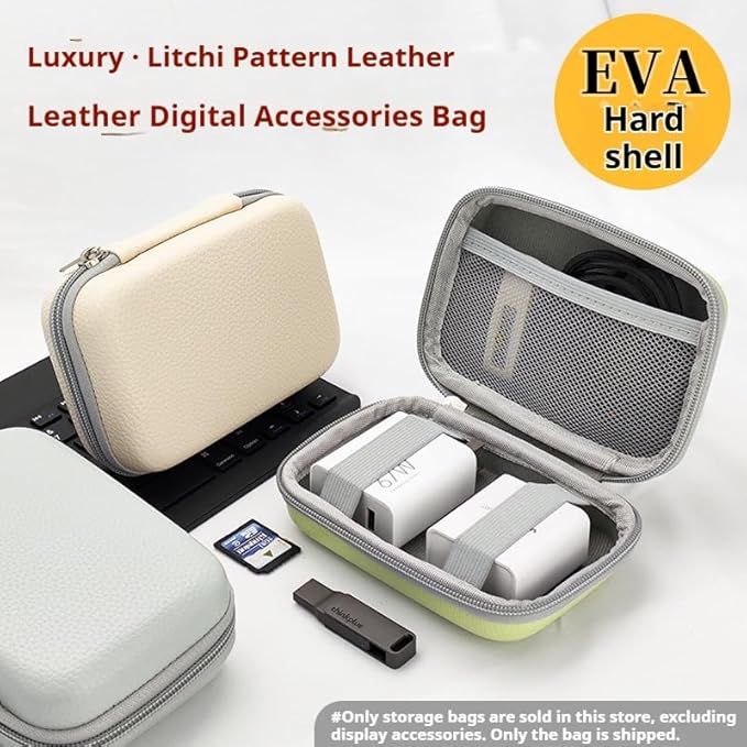 Custom Portable Protection Hard EVA Case – Personalized Logo/Text Travel Pouch for External Battery GPS, Hard Drive, USB Charging Cable – Universal Carrying Bag with Mesh Inner Pocket (Off-White)