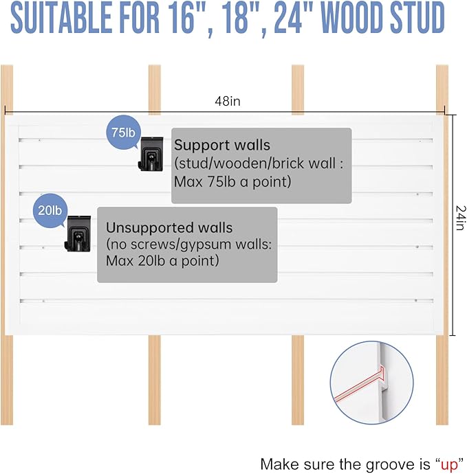 Slatwall Panels 4'x 2' Garage Slat Wall Storage Systems, Slat Wall Paneling Garage Wall Organizer, White Slat Board PVC Wall Panels Slatwall Displays Garage Tool Organizer Wall Mount Ladder Bike Rack