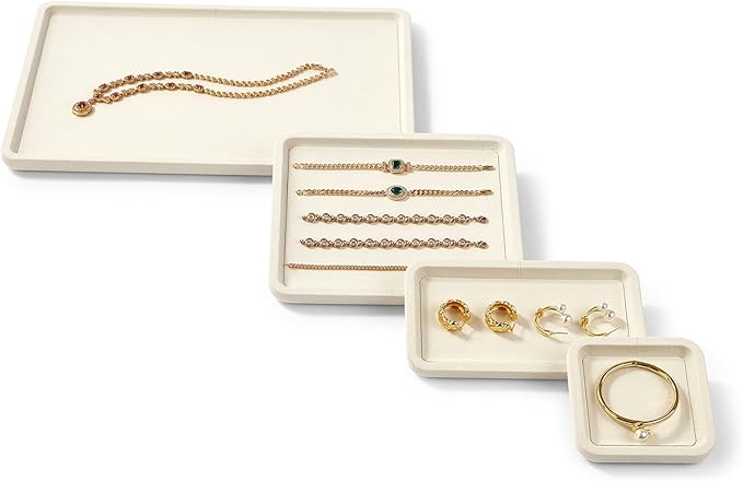 Microfiber Jewelry Display Flat Tray for Rings Earrings Necklace Bracelet, Jewelry Photograph Display Catchall Organizer Tray Dish(M,Beige)