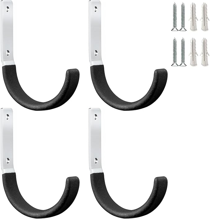 Heavy Duty Steel Garage Hooks,Garage Storage Utility Hooks,Heavy Duty Garage Tool Organizer,Steel Wall Mount Hooks, Hose Hanger, Small Garden U Hooks (Black 4 Pack)
