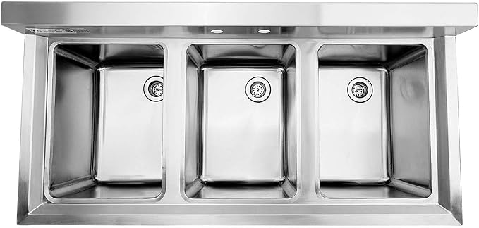 HALLY 3 Compartment Sink of Stainless Steel NSF Commercial Utility Basin with 10" L x 14" W x 10" D Bowl for Bar, Restaurant, Kitchen, Hotel and Home