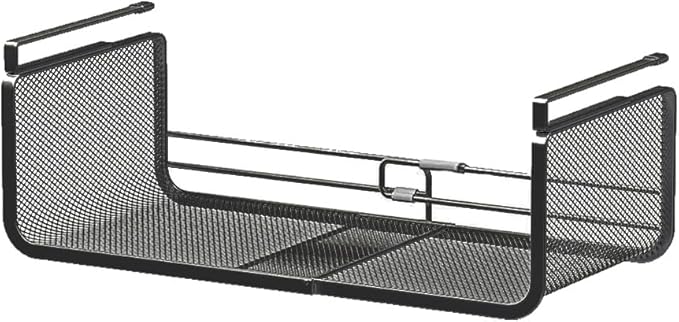 Expandable Under Shelf Basket Organizer, Under Shelf Storage, Hanging Baskets Under Cabinet for Pantry Kitchen Cupboard Desk Counter Bookshelf Space Saver Heavy Duty Slide-in (Black, 1 Pack)