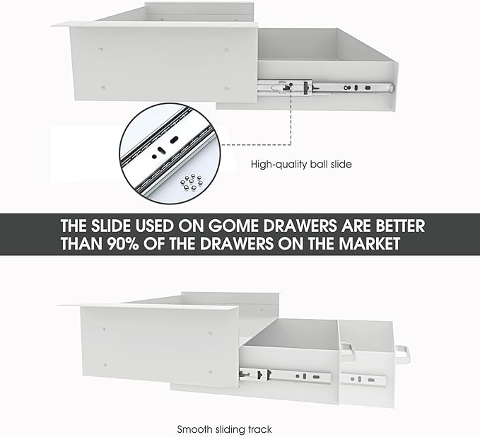 GOME White Under Desk Drawer Storage with Laptop/Book/Folders Shelf, Double Layer Easy Slide-Out Undermount Drawer Organizer with Ball Sliding Track for Home Office Sit-Stand Workstation