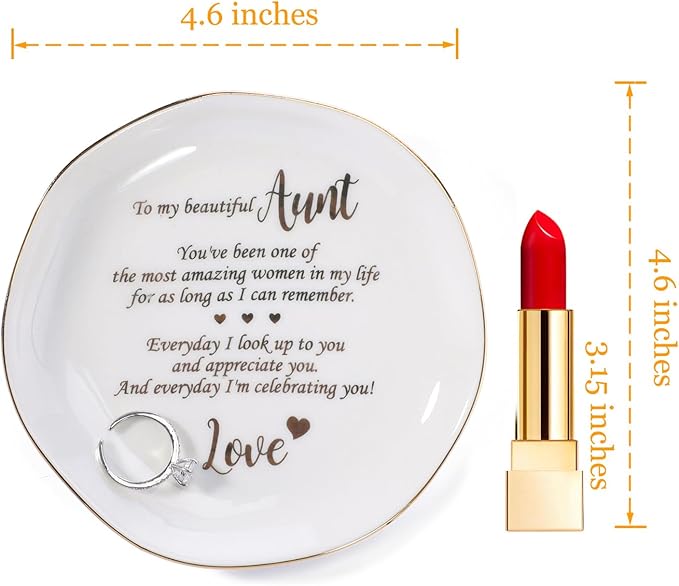 HOME SMILE Christmas Mothers Day Birthday Gifts for Aunt from Newphew or Niece-Ceramic Ring Dish Jewelry Tray-Everyday I look Up to you and appreciate to you