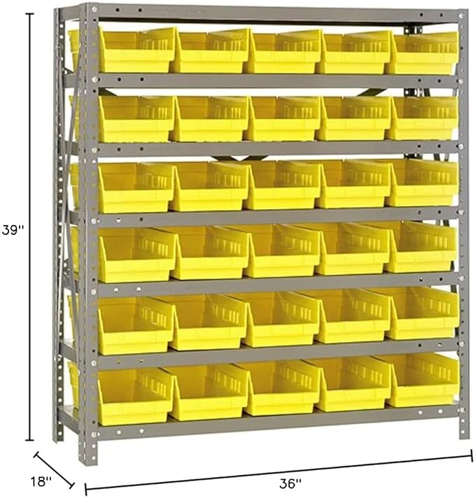Quantum Storage Systems 1839-104YL Steel Shelving Unit with 4" Shelf Bins, 18" D x 36" W x 39" H, Yellow