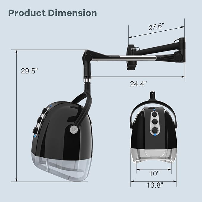 SyyBhb Wall Mount Hooded Salon Hair Dryer, Professional Ionic Hair Color Processor, Temperature & Drying Adjustable, 60-Minute Timing, 52" Extendable Arm, 25lbs Installed on Load Bearing Wall
