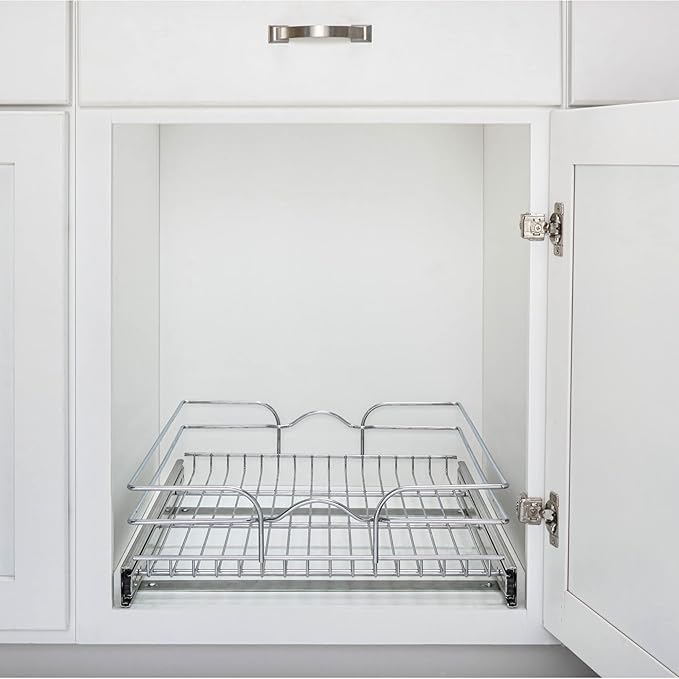 Rev-A-Shelf Kitchen Cabinet Wire Pullout Shelf and Drawer Organizer Pantry Storage with Basket and Mounting Hardware, 15 x 22 In, 5WB1-1522CR-1