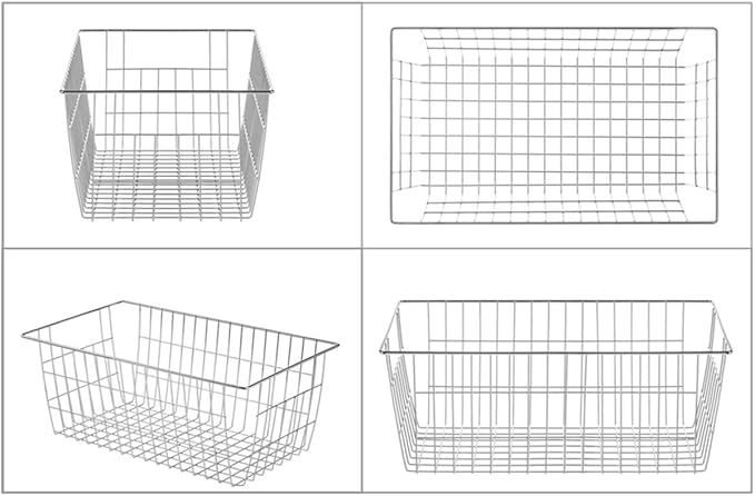 SANNO Freezer Baskets Wire Storage Baskets Closet Organization Baskets Bin Farmhouse Storage Bins Large Organizer Bins for Home, Office, Bathroom, Pantry -Set of 3, Chrome, 15.7"