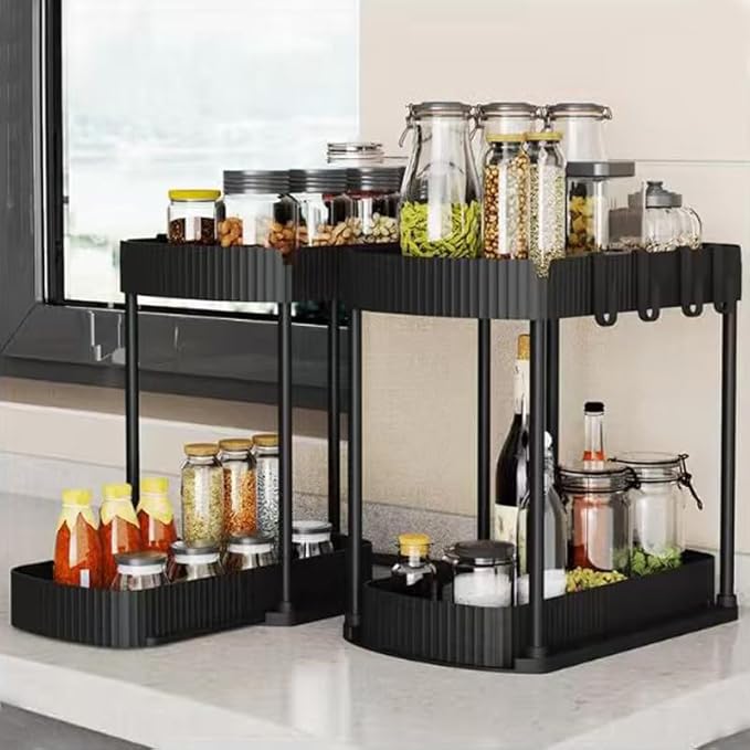 Multi-Purpose Pull-Out Storage Organizers, Under Sink & Cabinet Storage, 12.8 Inch, White (黑色)